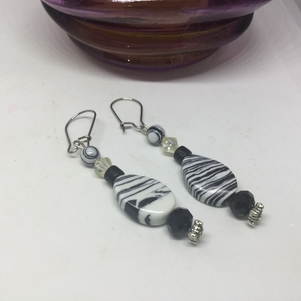 Black and white animal print earrings
